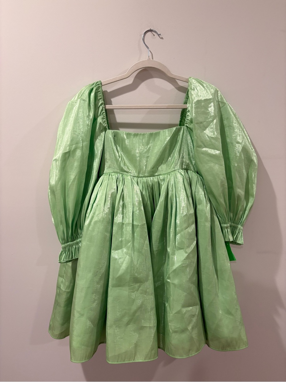 Selkie Shimmery Light Green Puff Sleeve Dress